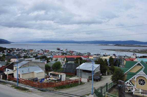 Vista do nosso hotel em Ushuaia, no sul da Terra do Fogo, na Argentina, em um dia nublado